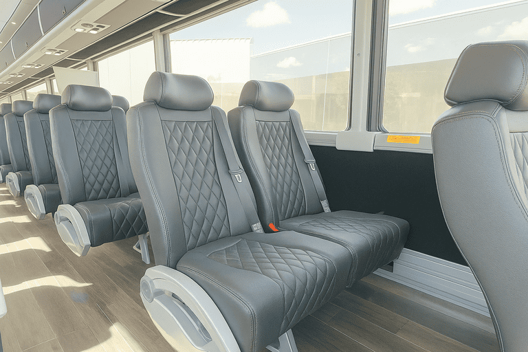 interior of West Covina Minibus Company charter bus